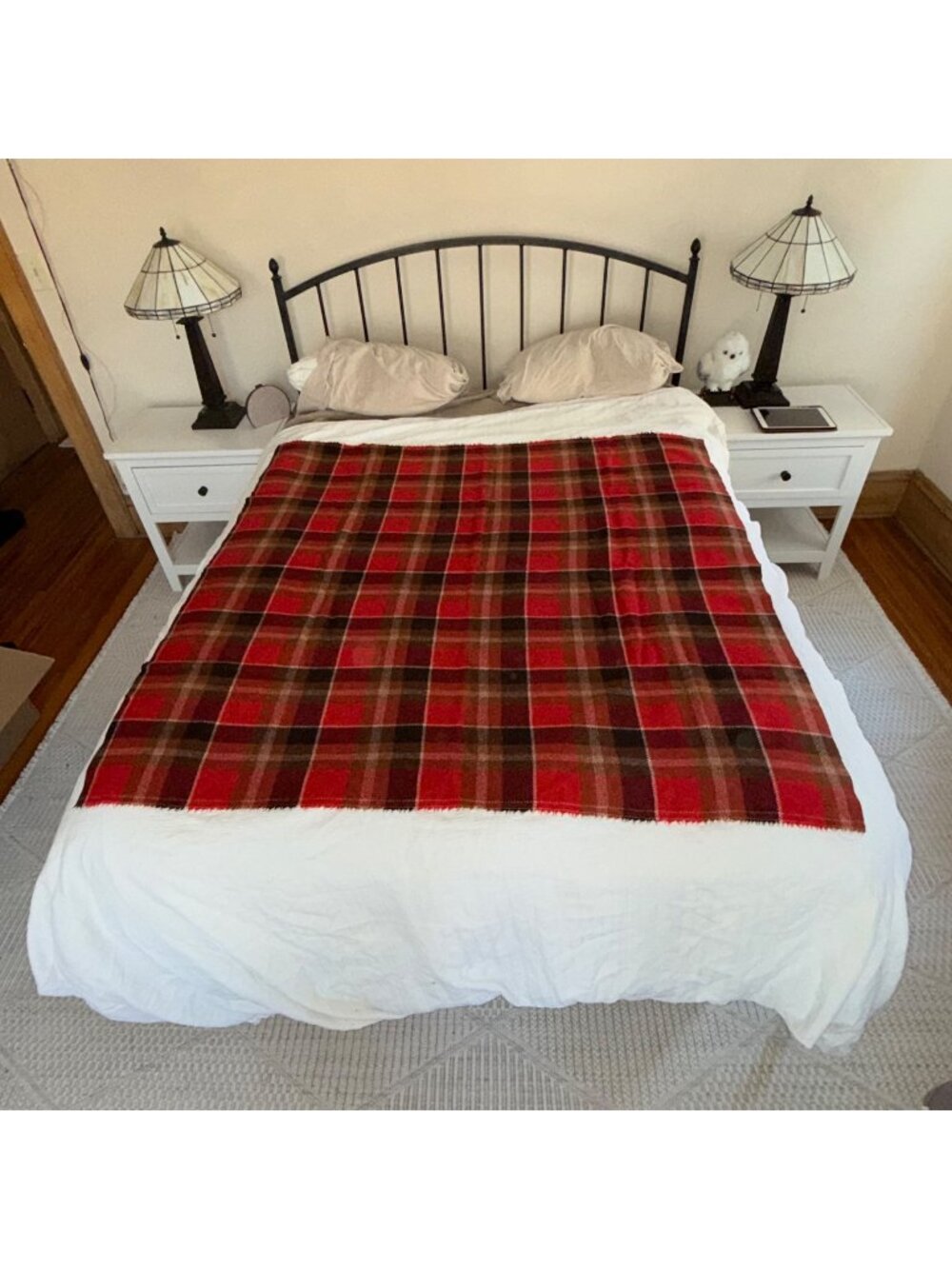 Vintage Red Plaid Wool Blanket Throw 54" X 54" Soft Warm Rustic Cabin Decor